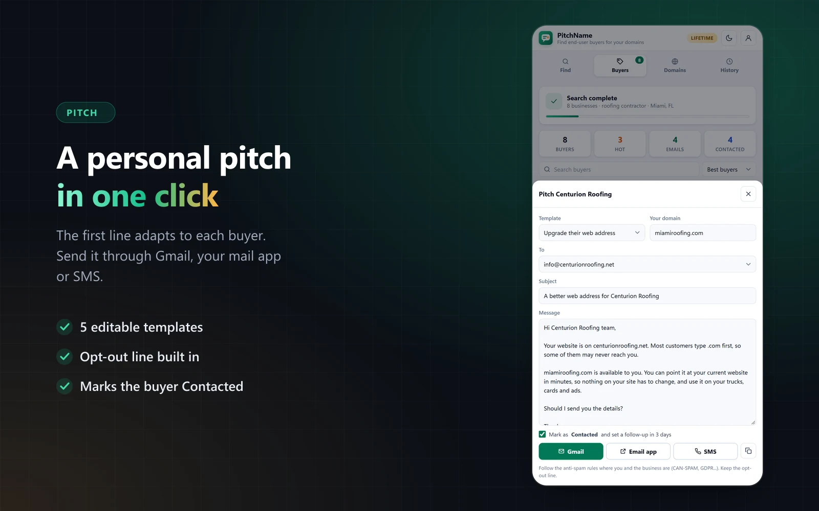 PitchName writing a personalized pitch email for a business